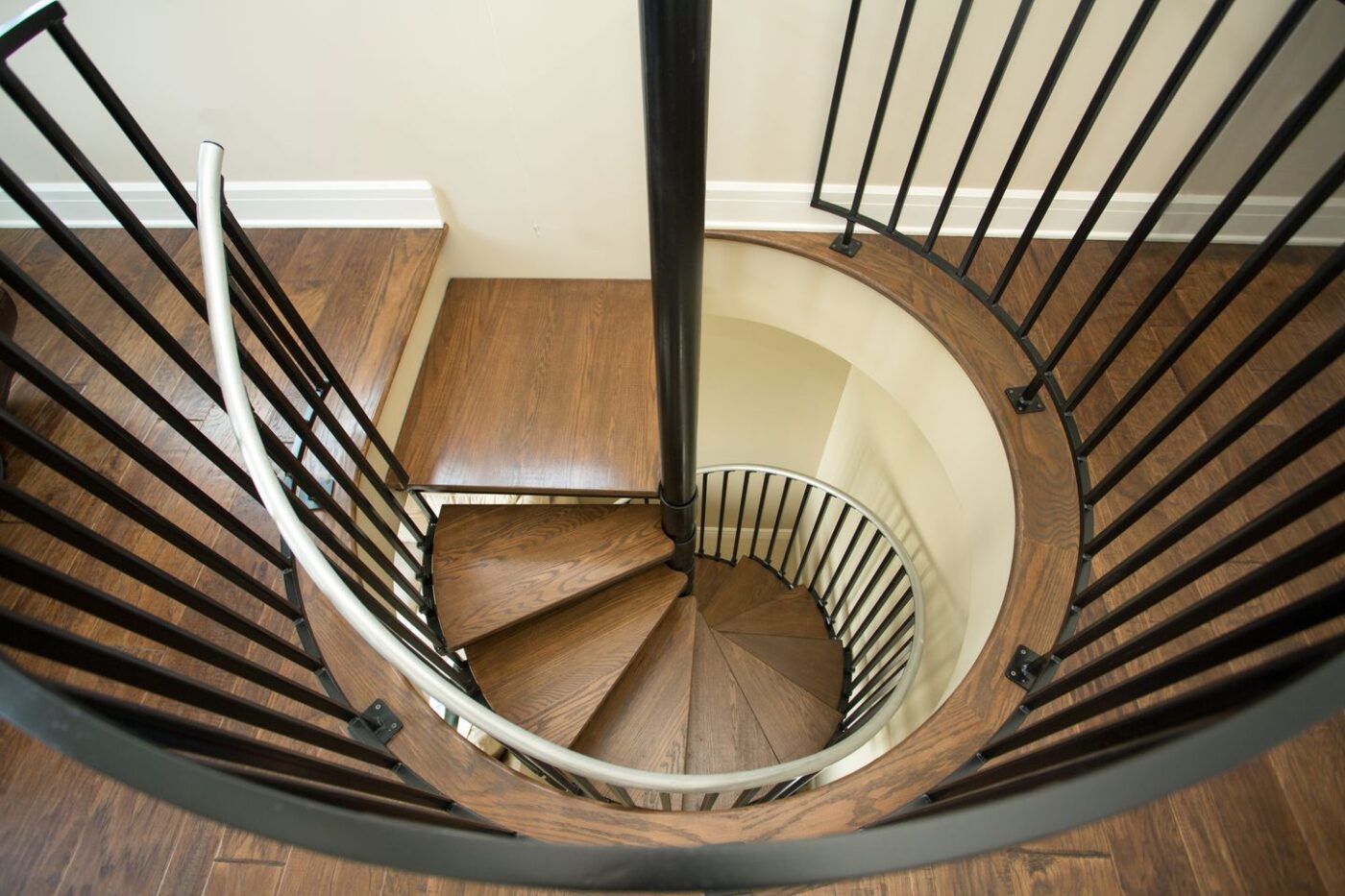 Custom Spiral Staircase with Black Railing