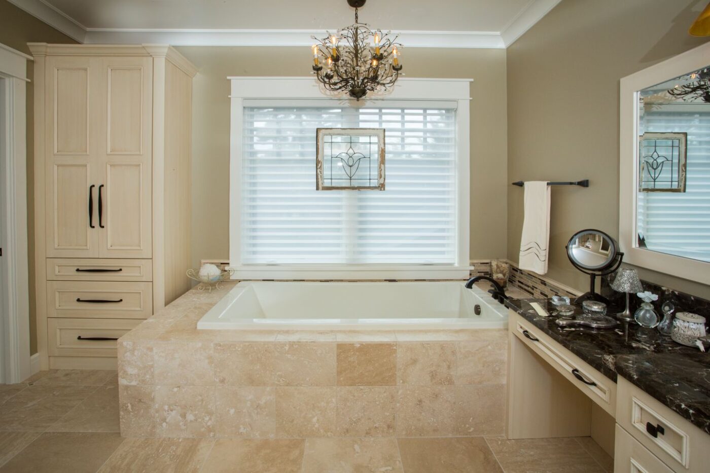Master bathroom tub and vanity