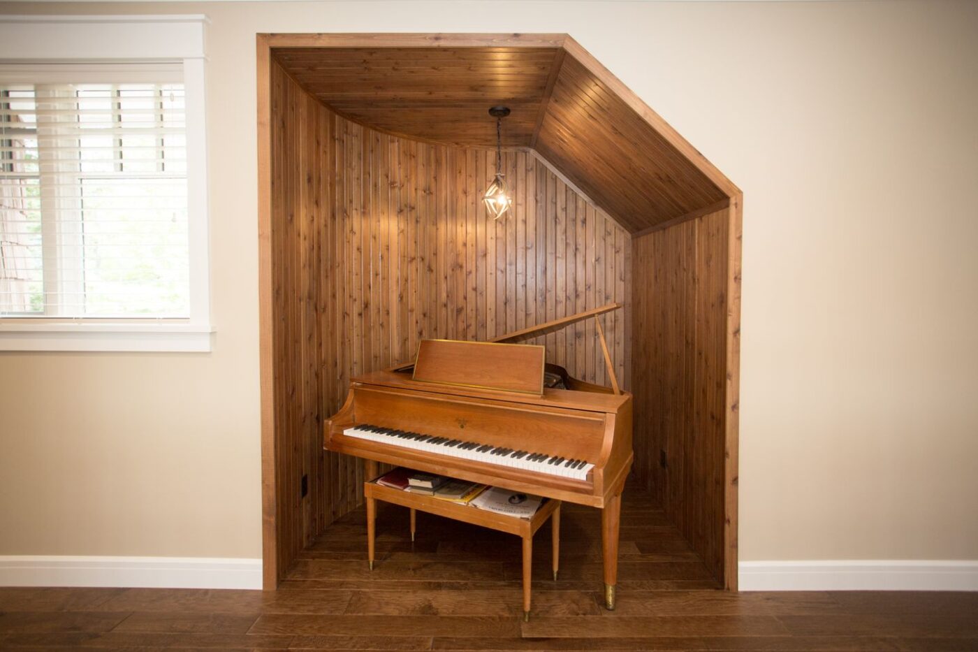 custom wood nook for the piano
